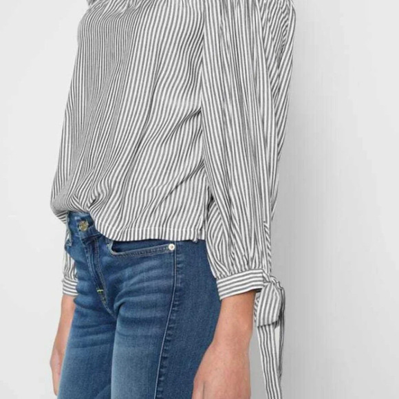 NEW 7 For All Mankind Off the Shoulder Striped Bow Tie Sleeves Blouse - Picture 6 of 9